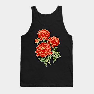 Bright Red Peonies Tank Top